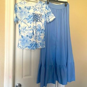 Fitted shirt with long flare skirt